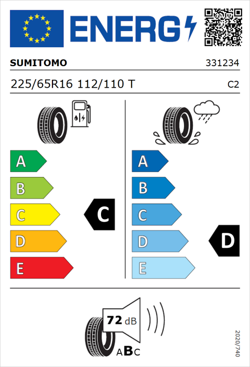 Tyre Label for Sumitomo SL727 225/65R16 112/110T