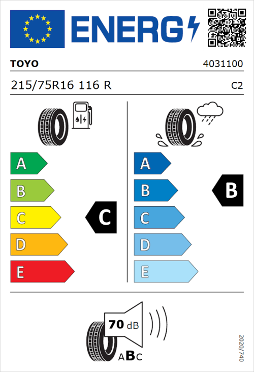 Tyre Label for Toyo Neva 215/75R16 116R