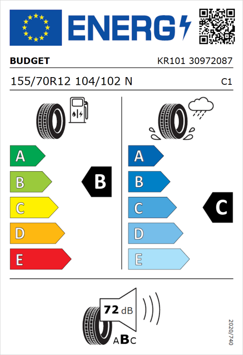 Tyre Label for Budget Budget 155/70R12 104/102N