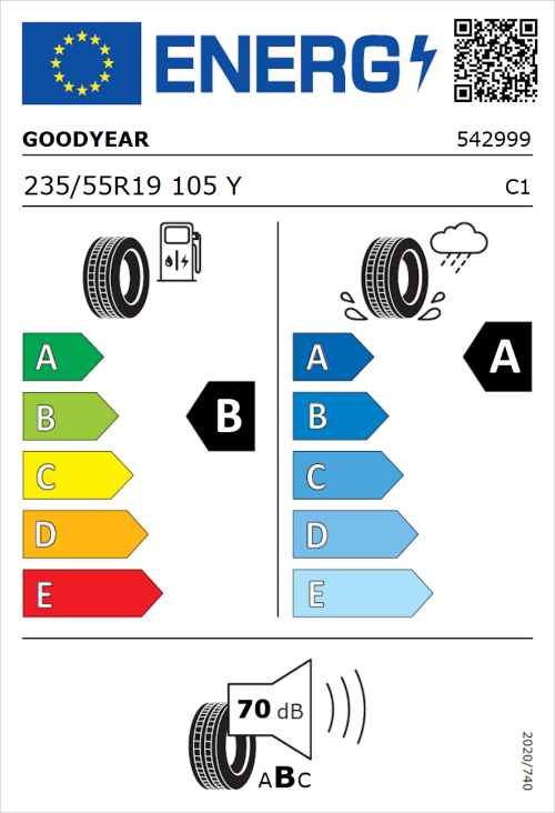 Tyre Label for Goodyear Eagle F1 Asymmetric 3 SUV 235/55R19 105Y