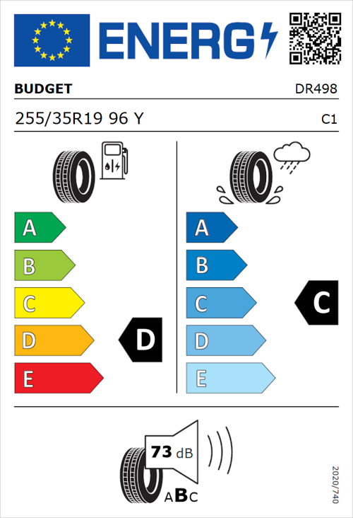 Tyre Label for Budget Budget 255/35R19 96Y