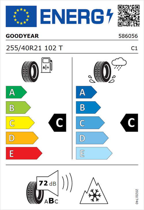 Tyre Label for Goodyear Vector 4Seasons Gen 3 SUV 255/40R21 102T