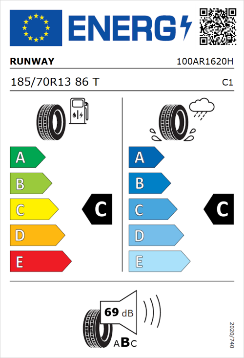 Tyre Label for Runway Enduro 726 185/70R13 86T
